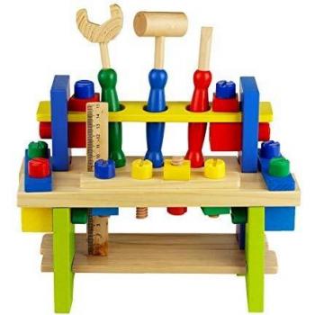 Nuheby Banco Herramientas Juguetes de Trabajo Niños de Madera-Rompecabezas Caja Herramientas Juguetes DIY Bloques Construccion Juego de rol Juguetes Educativos 3 4 5 6 Años