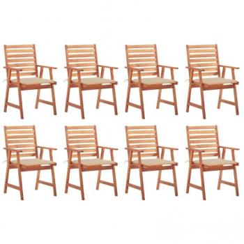 Acacia Wood Outdoor Dining Chairs Set of 8 with Cushions