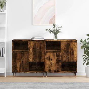 Aparador de Madera Contrachapada en Roble Ahumado - 2 Piezas, Mueble de Almacenaje para Salón, Buffet y Armario Auxiliar