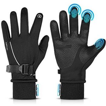 Amstory Guantes de Invierno Hombre Mujer, Guantes Térmicos Tactiles Nieve Negro Guantes Moto Ciclismo Invierno Frio Guantes Polares para Running BTT MTB Bicicleta Conduciendo Trekking Pescar