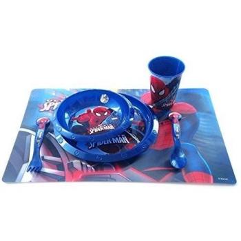 Juego de Spiderman 6 unidades ,vaso,tazón ,plato,cuchara ,tenedor ,mantel individual