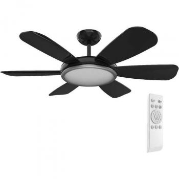 Ventilador de Techo Universal Blue IBE 4042 con Luz LED 55W, 6 Aspas, Control Remoto, Color Negro Brillante, Diámetro de 106 cm y Altura de 29 cm