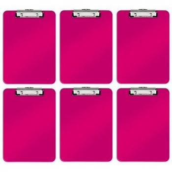 Clipboard A4 Leitz WOW rosa metálico, capacidad para 80 hojas, con clip de metal y orificio para colgar
