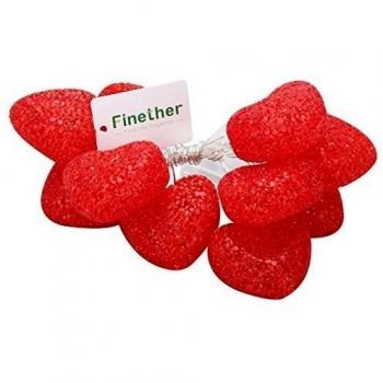 Finether-Guirnalda de Luces Decorativa（Forma de Corazoncito,Luz Blanca y Cálida , Batería Cargada,10LEDs, 1.2m,Impermeable, Para Halloween, Navidad ,Bodas,Fiestas en el Interior y Uso Comercial）Rojo