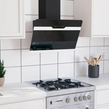 Campana Extractora de Pared 60cm en Acero Inoxidable y Vidrio Templado Negro