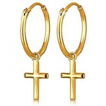 Pendientes de Aro ELLI Cruces Religiosas en Plata Esterlina 925 Oro, Sin Piedra, para Dama