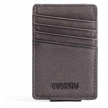 Clip del dinero UBUNTU, unisex titular de la tarjeta de cuero de vaca genuino Monedero tarjeta delgado fino estupendo caja de la carpeta del imán efectivo Correa bolsillo delantero