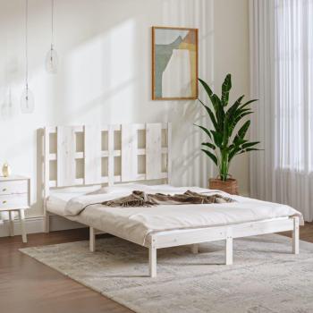 Cama doble de madera maciza blanca de 120x190 cm