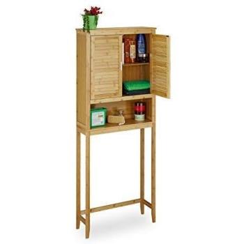 Armario de Lavadora Lamell de Bambú, Mueble de Baño con Puertas Abatibles, 3 Estantes, Dimensiones: 176 x 70 x 22.5 cm, Color Natural