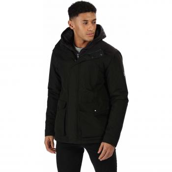 Regatta Ranier - Parka impermeable y transpirable para hombre, con aislamiento térmico, con capucha oculta, impermeable, Hombre, Chaqueta aislante impermeable., RMP267 80080, negro, XL