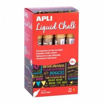 Apli Pack de 12 Rotuladores de Tiza Liquida - Punta Redonda - Ideal para Pizarras, Plastico, Vinilos, Metal, Etc - Facil de Borrar - Secado Rapido