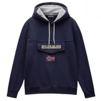 Napapijri Burgee Hoodie with Label Patch, Men's Regular Fit, Size L, Dark Blue