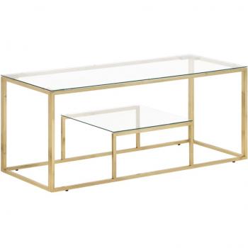 Mesa de Centro VidaXL Acero Inoxidable y Vidrio Templado Plateado, Dorado y Blanco - Mesita de Salón o Comedor Auxiliar Mesa de Café