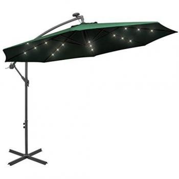 vidaXL Hanging Parasol with LED Lighting 300cm Green Metal Pole Patio Umbrella