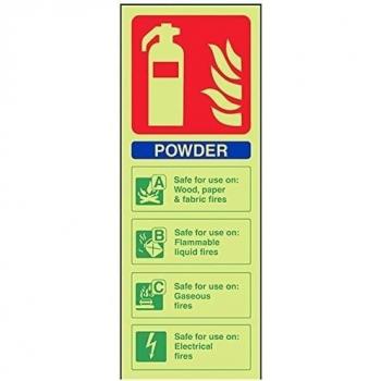 vsafety 11005 ac-g señal de extintor, polvo ID, brilla en la oscuridad), 1 mm, de plástico, Vertical, 75 mm x 200 mm, azul/verde/rojo