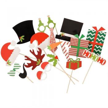 Mopec Set de 17 postizos Navideños para photocall, Cartón, Rojo, 1.5x23.5x25.5 cm