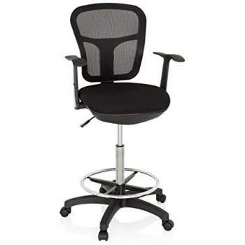 hjh OFFICE Top Work 108 760008 - Silla de Trabajo ergonómica con reposapiés para Anillos, Color Negro