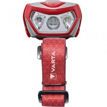 VARTA Sports H20 Pro Gris, Rojo Linterna Outdoor LED con Cinta para Cabeza + 3 Pilas AAA