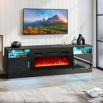 36-Inch Black Wall-Mount Electric Fireplace with Remote Control and LED Light Strips