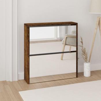 Mueble Zapatero con Espejo 2 Niveles Roble Ahumado 63x17x67 cm Marrón