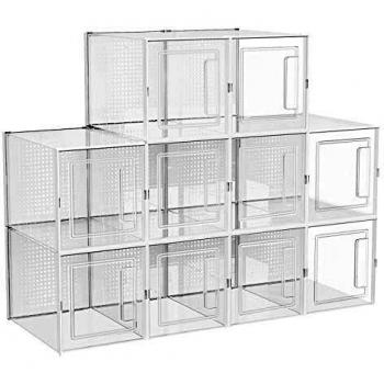 Cajas de zapatos organizadores habitación, para tacones, botines, botas, apilables, plegables, puerta frontal, transparente, 10 unidades