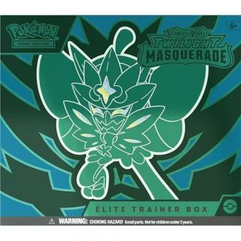 Pokémon TCG: Scarlet & Violet—Twilight Masquerade Elite Trainer Box (Caja de Entrenador Élite) con 1 Tarjeta Promocional de Ogerpon de máscara Verde Azulado, 9 potenciadores y Acc