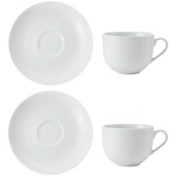 Juego de 2 Tazas de Té y Platillos de Porcelana Chalk, 220ml, Color Blanco