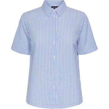 Pieces Sally Women's Short Sleeve Shirt - Hydrangea/Stripes Cloud Dancer