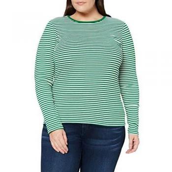 Only ONLSOHO L/S Rib Top JRS Camiseta de Manga Larga, Verdant Green/Stripes:Cloud Dancer, M para Mujer