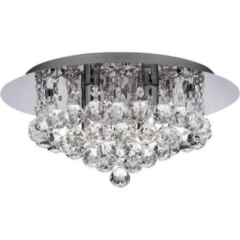 Plafón de diseño Hanna Crystal Chrome 4 bombillas 18cm, cromo, esferas de vidrio, diámetro 35cm