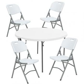 Conjunto de muebles de exterior: Mesa redonda de 120 cm y 4 sillas plegables