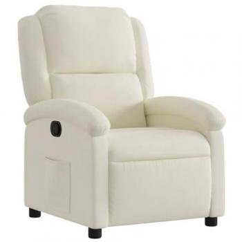 Sillón Reclinable de Terciopelo Blanco Crema con Respaldo y Reposabrazos, Silla Relax para Televisión y Descanso en Salón Hogar