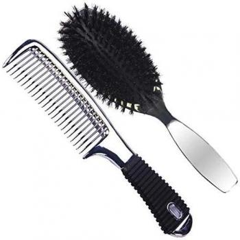 EUROSTIL Metalizado Set Cepillo + Peine 1UN Unisex Adulto, Negro, Único