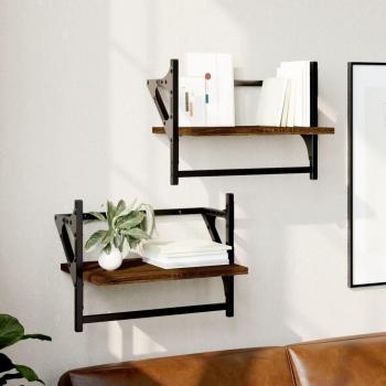 Estantes de pared con barras 2 uds 40x25x30 cm Negro, Roble Sonoma, Roble ahumado Mueble Almacenaje Estantería para Oficina, Estudio, Dormitorio Estantería/Librería/