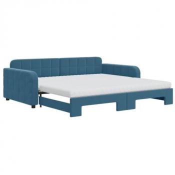 Sofá cama nido con colchón terciopelo azul 100x200 cm