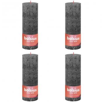 Bolsius Velas Columna Rústicas Shine 4 Piezas 190x68mm Gris Tormenta - Vela rústica de pilar, paquete de 4 unidades, color gris tormentoso, larga duración de combust