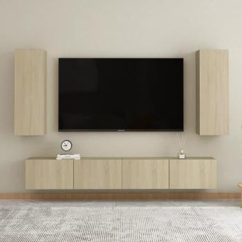 Set de muebles de salón 4 piezas madera de ingeniería color roble Sonoma, incluye mueble TV y mesa de TV, dimensiones 80x30x30 cm