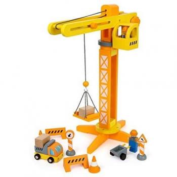 Grúa de construcción de madera con accesorios, 13 piezas, rotación 360 grados
