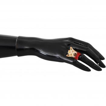 Dolce & Gabbana Gold Brass Resin Beige Dog Pet Branded Accessory Ring - EU57 | US8.5