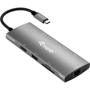 Equip 133490 Docking Station para Portátil con Replicador de Puertos, Conexión Alámbrica, USB 3.2 Gen 1 (3.1 Gen 1) Type-C, Color Gris