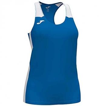 Camiseta de tirantes para mujer Joma Record II color royal blanco, fabricada en tejido ligero y transpirable, ideal para running, con corte ajustado y diseño ergonómico que permite libertad de movimiento