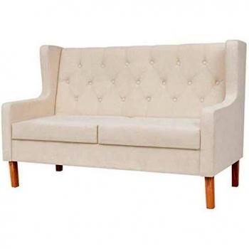 vidaXL Sofá 2 Plazas Tela Blanco Crema Asiento Sillón Silla Banco Mueble Salón