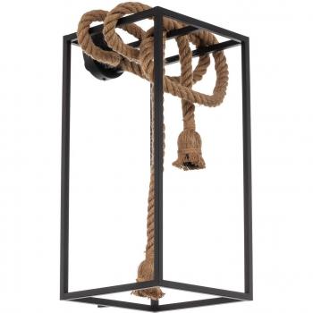 Aplique de pared Lucande Vlados, diseño jaula, 54 cm, vintage negro, metal, 2 llamas E27 para salón y comedor