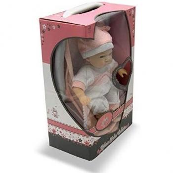 Tachan - Muñeca con Cuerpo Blando de 30 cm, en capazo y saquito de bebé Rosa Que emite 12 Sonidos Diferentes