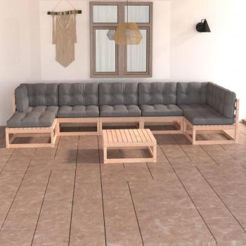 8-Piece Solid Pine Garden Lounge Set with Cushions