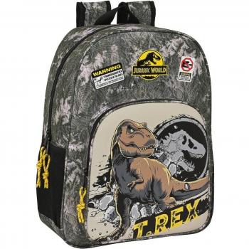 SAFTA Mochila 33cm Adaptable a Carro Jurassic World Warning con Asas Ajustables, Espalda Ergonómica y Compartimientos con Cremallera - Gris
