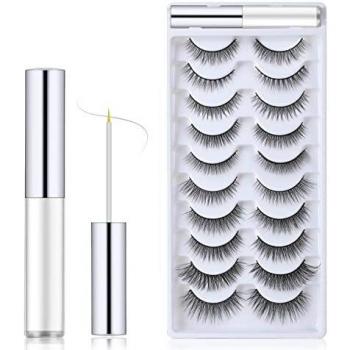 Pestañas Postizas 10 Pares Pestañas Postizas Naturales 3D con Pegamento Pestañas Postizas Largas Reutilizable Tacto Suave Tantos Estilos Usados en Varios Ocasiones Pestañas Impermeable de Magnetic SL