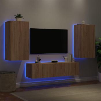 Mueble TV pared con LED 4 piezas madera ingeniería roble Sonoma vidaXL