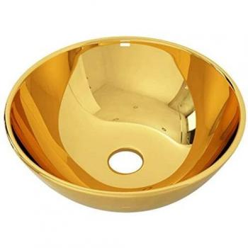 vidaXL Lavabo Sanitario Baño Servicio Casa Fregadero Piezas de Fontanería Bricolaje Instalación Decoración Aseo Grifería 28x10 cm Cerámica Dorado