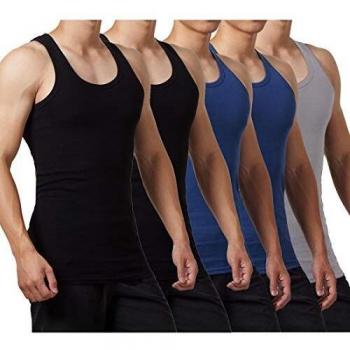FALARY Camiseta de Tirantes para Hombre Pack de 5 de Algodón 100% más Colores Negro Azul Marino Gris L